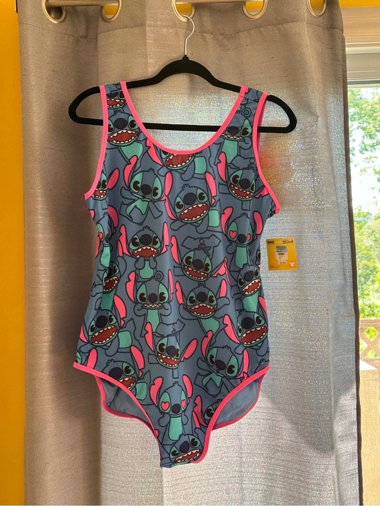 Disney Other - Ladies Stitch Print One-Piece Swimsuit - Blue with Pink Trim